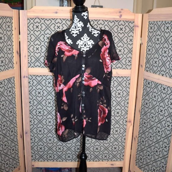 Midnight Velvet Tops - Midnight Velvet sheer blouse with tank women's plus size 1X